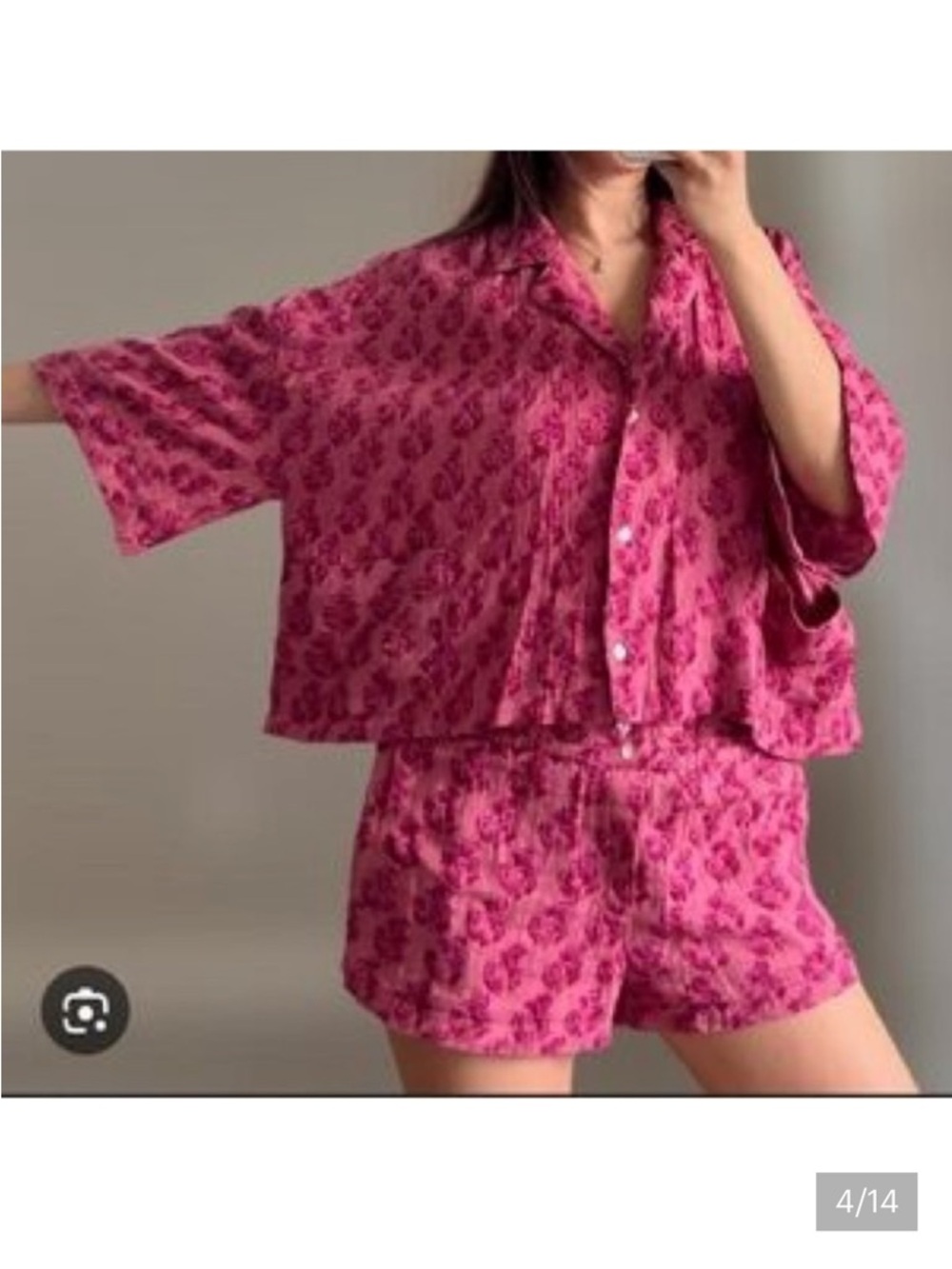 Zara Button Up Shirt Size Medium Cropped Boxy Crinkle Gauze Floral Burgundy - Picture 3 of 4